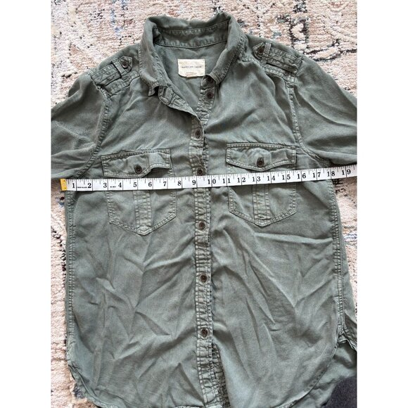 American Eagle Ahhmazingly Soft Boyfriend Fit Olive Green Button Shirt Sz Sm - Picture 5 of 6